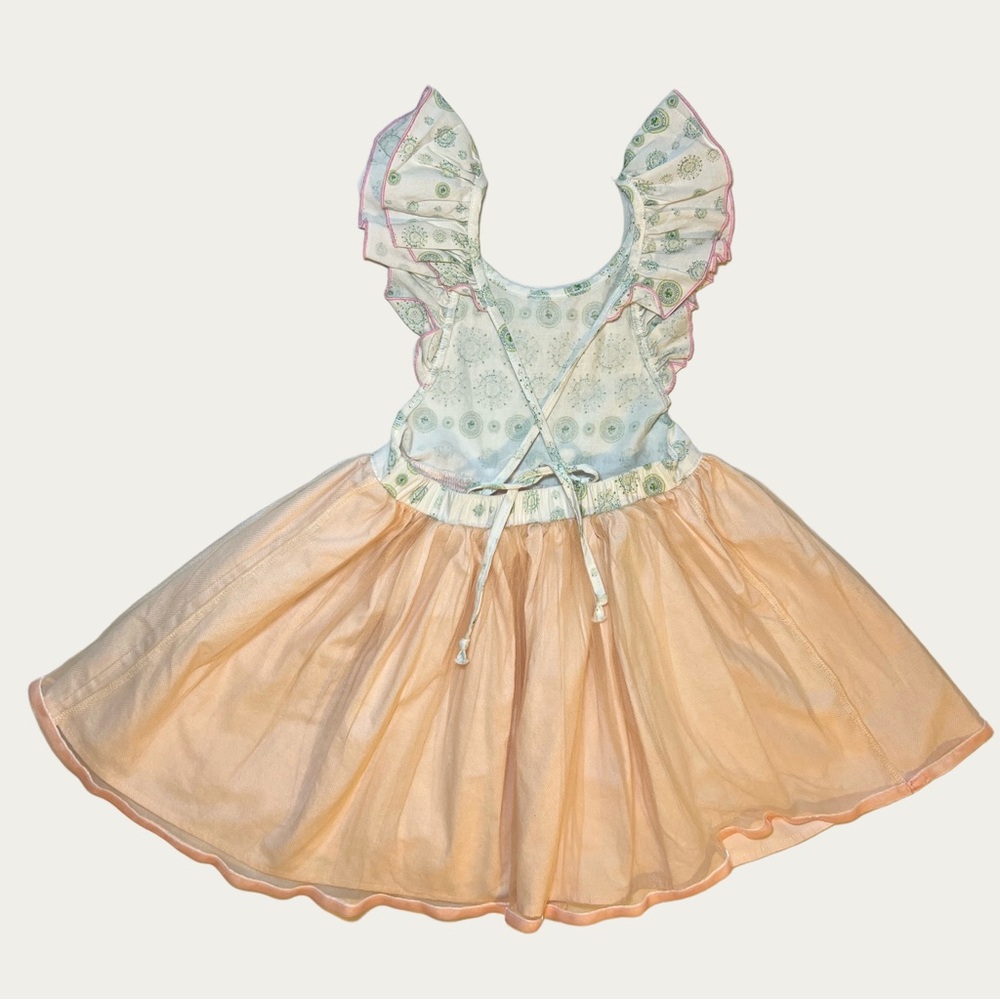 SweetHoney Peach and Green Tulle Skirt Patterned Dress Girl’s 5T - Picture 4 of 16